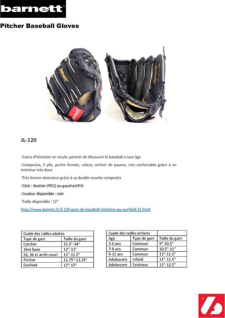 JL-120 GUANTE DE BEISBOL INICIACION NEGRO PU OUTFIELD 12