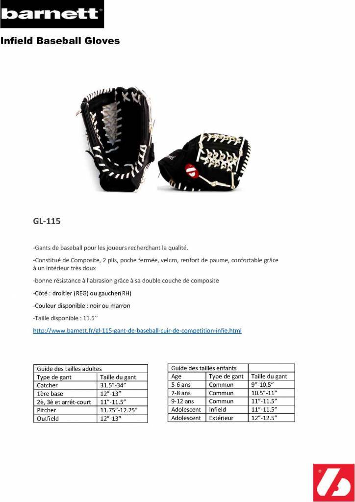 GL-115 Guante de béisbol cuero de competición infield  11.5, Negro