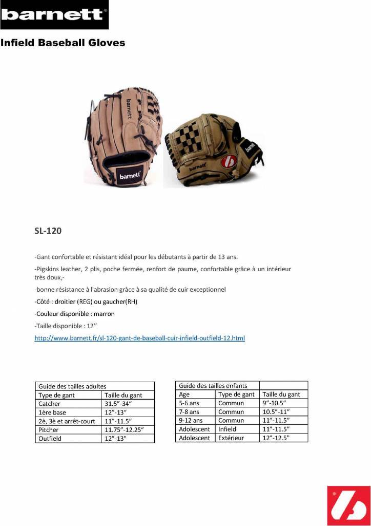 SL-120 Guante de béisbol cuero infield/outfield 12, marrón
