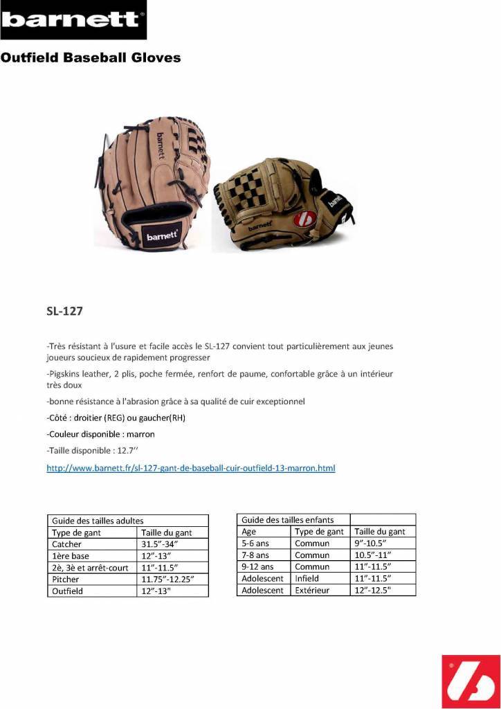 SL-127 GANT DE BASEBALL CUIR OUTFIELD 12.7", MARRON