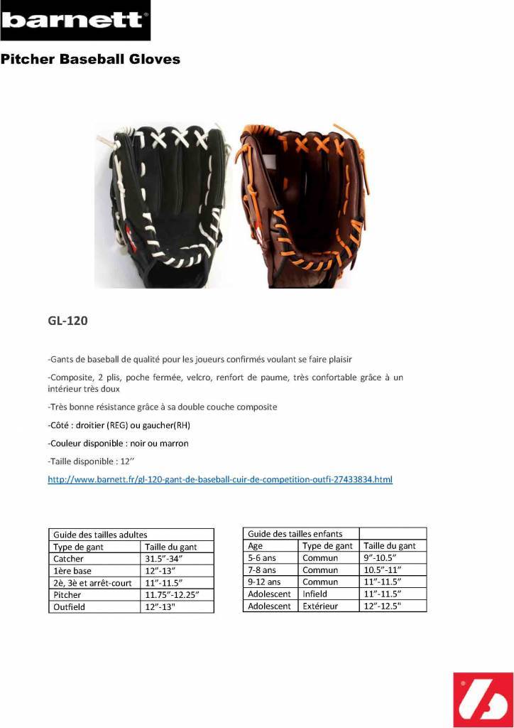 GL-120 Guante de beisbol de cuero de competición, outfield 12, negro