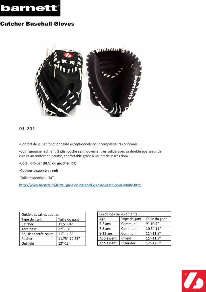 GL-201 Guante de béisbol, cuero, catcher, adulto 34, negro
