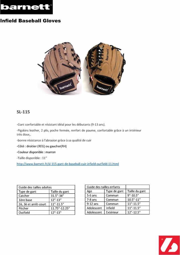 SL-115 Guante de béisbol cuero infield/outfield 11.5, marró