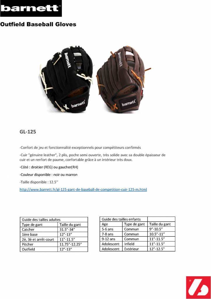 GL-125 Guante de beisbol de competición cuero 12,5, negro